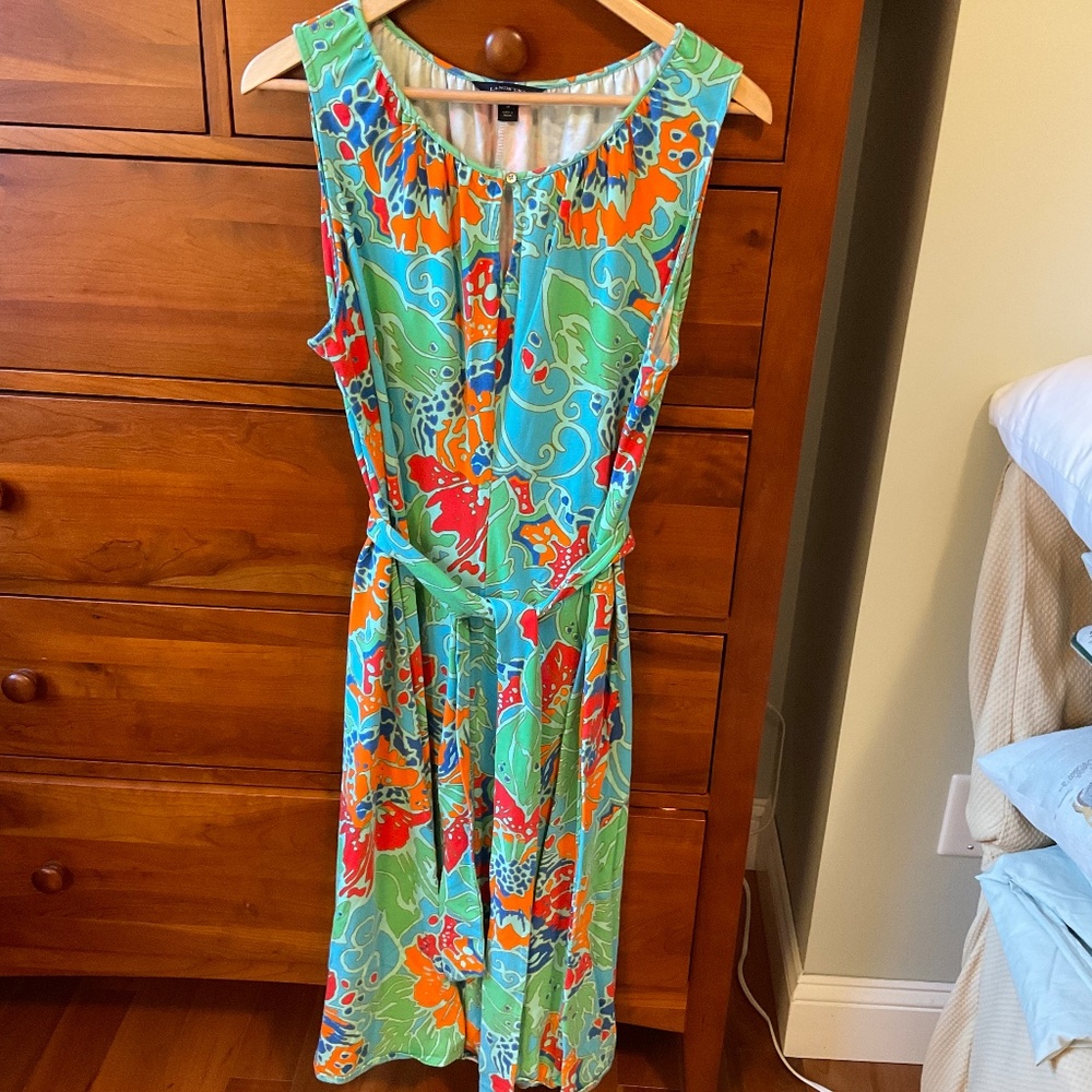 Land’s End Tropical Floral Abstract Print Keyhole Neck Dress size XL